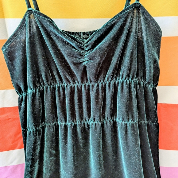 Vintage Velvet Green Slip Dress Y2K 90s Whimsigoth Grunge Dark Acadamia Witchy M - Picture 4 of 11